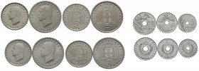 Greece, King Paul (1947-1964), a set of 1954, 5 Drachmai, 2 Drachmai, Drachmai and 50 lepta, 20 lepta, 10 lepta and 5 lepta. Divo 117-123. Extremely F...