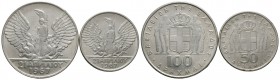 Greece, King Constantine II (1964-1973), Revolution of 1967, 100 drachmai and 50 drachmai. KM 93-94. Uncirculated We will be visiting Athens in the su...