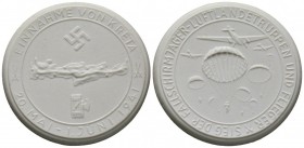 Germany, Kreta. Conquest of Crete Medal, 1941. White Porcelain, 50mm. Relief map of Crete between swastika and fasces / Aircraft and parachutes landin...