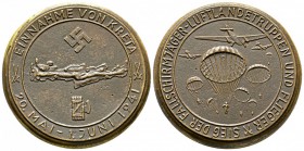 Germany, Kreta. Conquest of Crete Medal, 1941. Bronze, Proof strike? 50mm. Relief map of Crete between swastika and fasces / Aircraft and parachutes l...