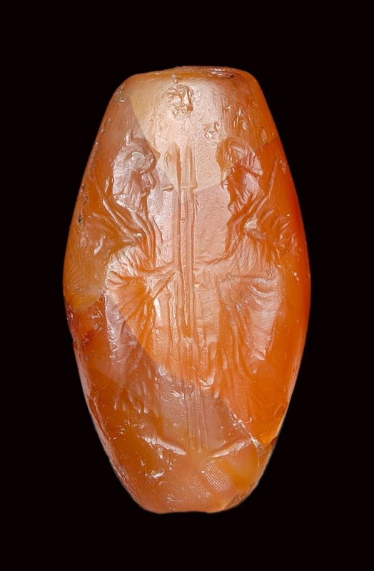 A rare eastern greek carnelian seal intaglio. Emblema with Zeus Labraundos for t...