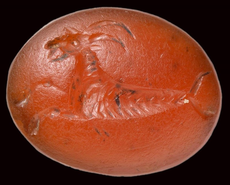 A roman carnelian intaglio. Sea-goat. 

1st century B.C. - 1st century A.D.
...