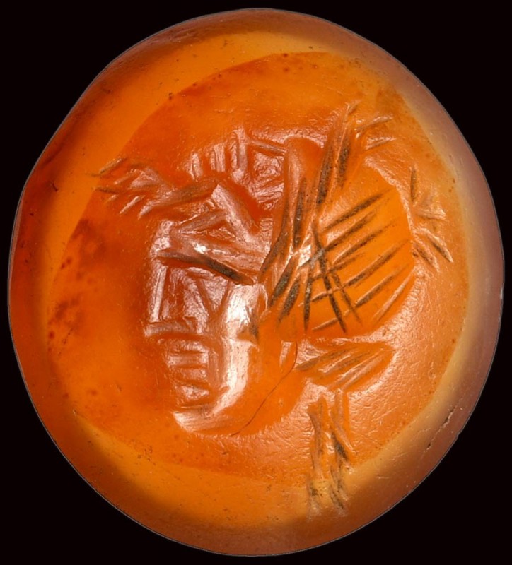 A roman late republian agate intaglio. Actor with mask. 

1st century B.C. - 1...