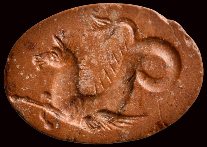 A roman red jasper intaglio. Winged sea horse. 

2nd - 3rd century A.D..

18...
