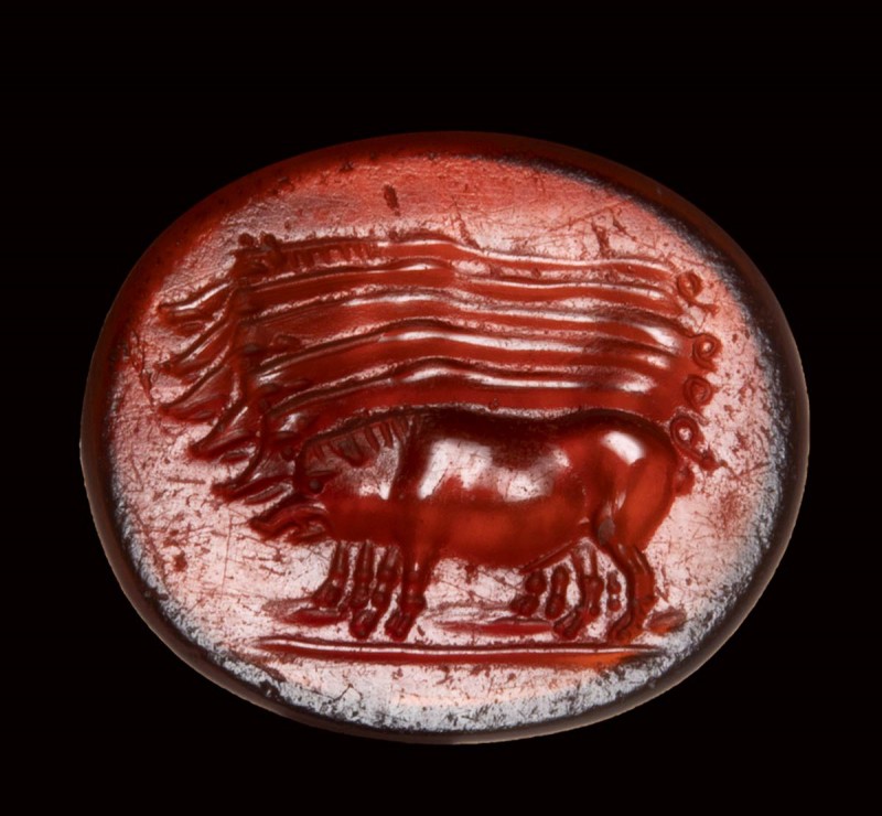 An unusual roman carnelian intaglio. Six boars. 

1st century B.C. - 1st centu...
