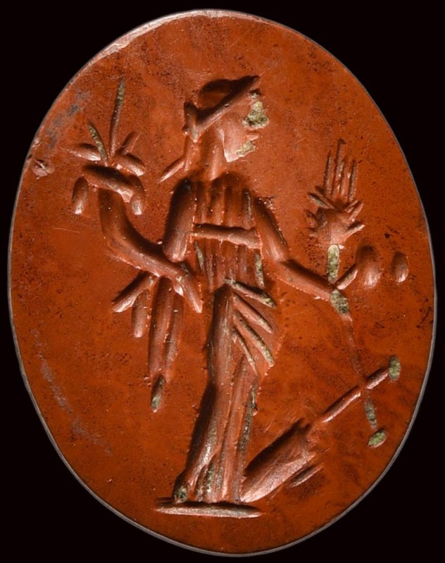 A roman red jasper intaglio. Tyche-Fortuna. 

2nd - 3rd century A.D.

8,5 x ...