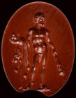 A fine roman red jasper intaglio. Hercules with the apples of Hesperides.