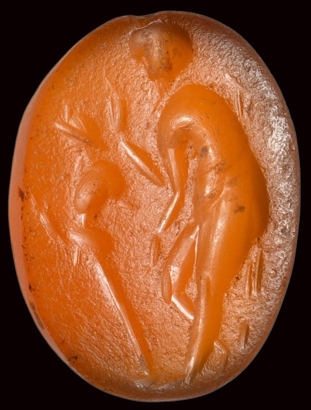 A roman carnelian intaglio. Priapic scene. 

2nd - 3rd century A.D.

9 x 12 ...