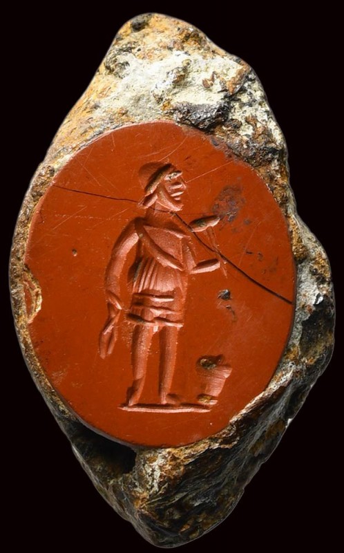 A roman red jasper intaglio. Hephaestus.

1st - 2nd century A.D.

Intaglio :...