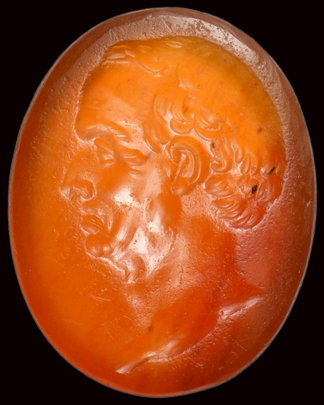 A fine roman carnelian intaglio. Portrait of Maecenas.

1st century B.C. - 1st...