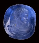 A  roman sapphire intaglio. Bust of the emperor Caracalla.