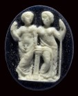 A  large roman blue and white glass  cameo. Bacchus and Ariadne