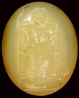 A very fine roman chacedony intaglio. Zeus enthroned with the eagle.