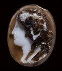 A neoclassical agate cameo. Bust of a Bacchante.