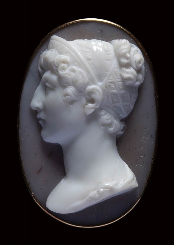 A neoclassical two-layers agate cameo mounted on a gold brooch, signed Berini. B...