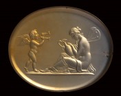 A neoclassical agate intaglio. Eros and Psyche.