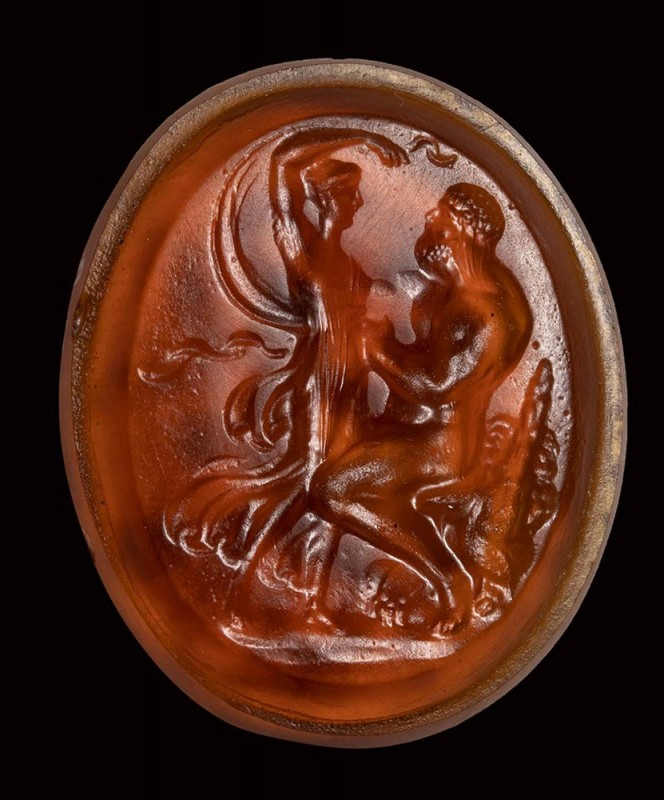 A neoclassical orange glass impression. Hercules and Jole.

19th century

23...