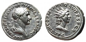 Trajan, 98 - 117 AD, Silver Denarius, Bust of Sol, Nice EF