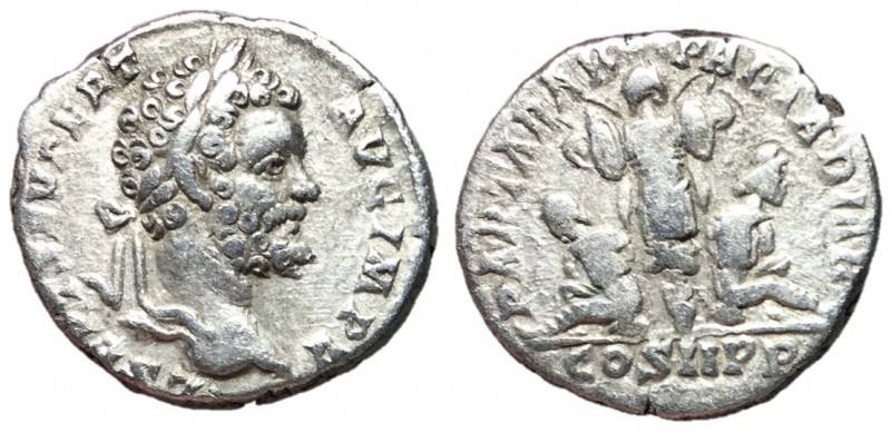 Septimius Severus, 193 - 211 AD
Silver Denarius, Rome Mint, 18mm, 3.31 grams
O...