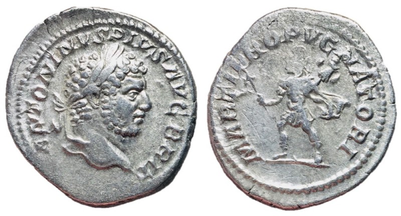 Caracalla, 198 - 217 AD
Silver Denarius, Rome Mint, 20mm, 3.15 grams
Obverse: ...