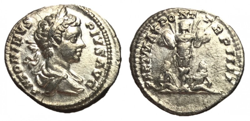Caracalla, 198 - 217 AD
Silver Denarius, Rome Mint, 19mm, 3.47 grams
Obverse: ...
