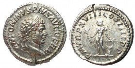 Caracalla, 198 - 217 AD, Silver Denarius, Apollo, Ch. EF