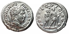 Caracalla, 198 - 217 AD, Silver Denarius, Emepror & Attendant