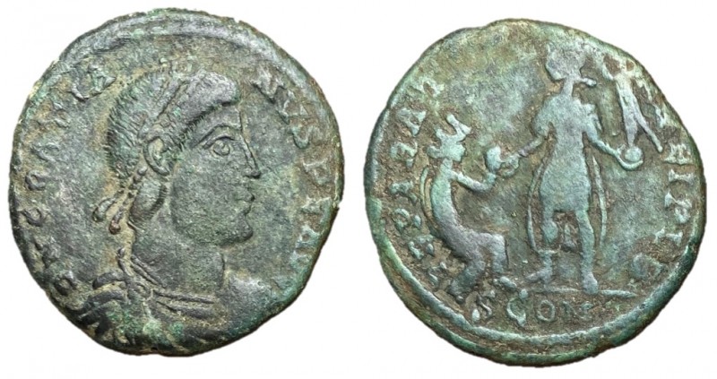 Gratian, 367 - 383 AD
AE Follis, Arelate Mint, 24mm, 4.27 grams
Obverse: D N G...