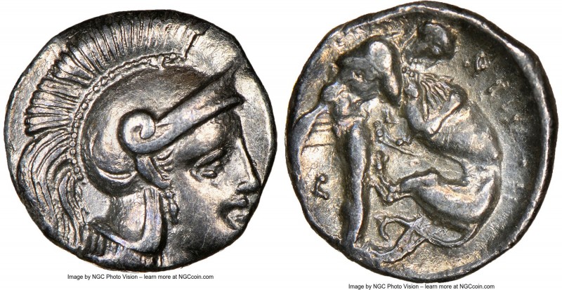 CALABRIA. Tarentum. Ca. 380-280 BC. AR diobol (12mm, 1.13 gm, 9h). NGC Choice XF...