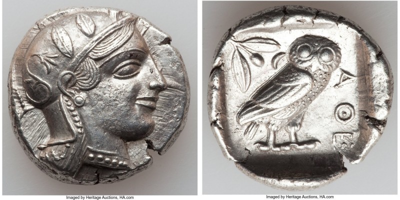 ATTICA. Athens. Ca. 455-440 BC. AR tetradrachm (26mm, 17.10 gm, 4h). AU, brushed...
