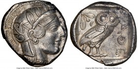 ATTICA. Athens. Ca. 440-404 BC. AR tetradrachm (24mm, 17.19 gm, 9h). NGC Choice AU 5/5 - 4/5. Mid-mass coinage issue. Head of Athena right, wearing cr...