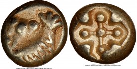 IONIA. Miletus. Ca. 600-550 BC. EL 1/12 stater or hemihecte (7mm, 1.11 gm). NGC VF. Milesian standard. Forepart of lion right with extended foreleg / ...