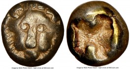 IONIA. Miletus. Ca. 600-550 BC. EL 1/24 stater or myshemihecte (6mm, 0.56 gm). NGC Choice VF. Lion or panther head facing / Irregular incuse punch. SN...