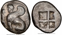 IONIAN ISLANDS. Chios. Ca. 435-350 BC. AR drachm (15mm). NGC Fine. Male sphinx seated left; bunch of grapes above amphora before / Quadripartite incus...