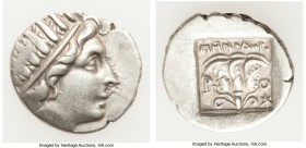 CARIAN ISLANDS. Rhodes. Ca. 88-84 BC. AR drachm (15mm, 2.30 gm, 12h). XF. 'Plinthophoric' coinage, Menodorus, magistrate. Radiate head of Helios right...