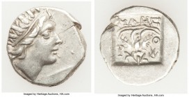 CARIAN ISLANDS. Rhodes. Ca. 88-84 BC. AR drachm (15mm, 2.63 gm, 12h). Choice XF. Plinthophoric standard, Maes, magistrate. Radiate head of Helios righ...