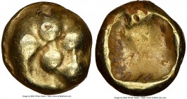 LYDIAN KINGDOM. Alyattes or Croesus (ca. 610-546 BC). EL 1/24 stater or myshemihecte (6mm, 0.58 gm). NGC VF, punch mark. Sardes mint. Lion paw / Incus...
