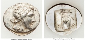 LYCIAN LEAGUE. Masicytes. Ca. 48-20 BC. AR hemidrachm (15mm, 1.94 gm, 12h). AU. Series 1. Laureate head of Apollo right; Λ-Y below / M-A, cithara (lyr...