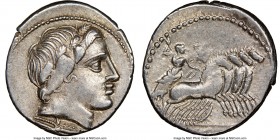 C. Gargilius, Ogulnius, and M. Vergilius (ca. 86 BC). AR denarius (20mm, 10h). NGC Choice VF. Rome. Laureate head of Apollo right; thunderbolt below /...
