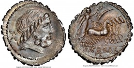 Q. Antonius Balbus (83-82 BC). AR denarius serratus (18mm, 4.03 gm, 11h). NGC MS 4/5 - 4/5. Rome. Laureate head of Jupiter right; S•C behind / Q•ANTO•...