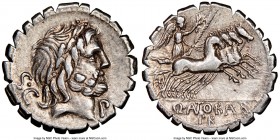 Q. Antonius Balbus (83-82 BC). AR denarius serratus (19mm, 11h). NGC XF. Rome. Laureate head of Jupiter right; P below chin; S•C behind / Q•ANTO•BAB/P...