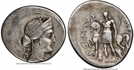 P. Licinius Crassus M.f. (ca. 55 BC). AR denarius (20mm, 4h). NGC VF, scratch. Rome. S•C, laureate, draped bust of Venus right, seen from front, weari...
