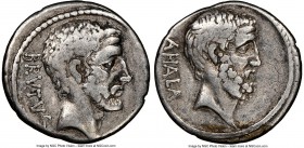 Q. Servilius Caepio (M. Junius) Brutus, as Moneyer (54 BC). AR denarius (18mm, 7h). NGC VF, graffito. Rome. BRVTVS, bare head of L. Junius Brutus righ...