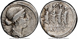 Q. Servilius Caepio (M. Junius) Brutus, as Moneyer (54 BC). AR denarius (18mm, 6h). NGC Choice Fine. Rome. LIBERTAS, head of Libertas right, wearing p...