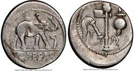 Julius Caesar, as Dictator (49-44 BC). AR denarius (19mm, 4.02 gm, 7h). NGC VF 4/5 - 3/5, bankers marks. Military mint traveling with Caesar in northe...