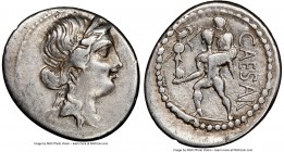 Julius Caesar, as Dictator (49-44 BC). AR denarius (19mm, 3.77 gm, 7h). NGC VF 5/5 - 4/5. Military mint traveling with Caesar in North Africa, 48-46 B...