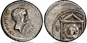 Marc Antony, as Imperator and Triumvir (43-30 BC). AR denarius (18mm, 3.75 gm, 10h). NGC VF 3/5 - 4/5. Military mint traveling with Antony in Greece, ...