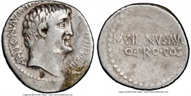 Marc Antony, as Imperator and Triumvir (43-30 BC). AR denarius (19mm, 3.76 gm, 10h). NGC VF 4/5 - 3/5. Military mint traveling with Antony, 33/2 BC, M...