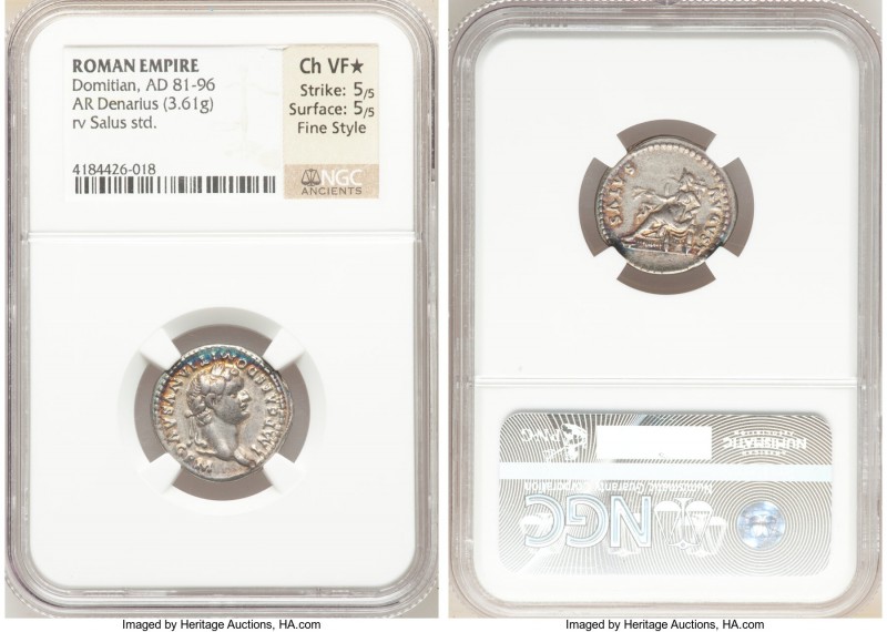 Domitian (AD 81-96). AR denarius (20mm,3.61gm 6h). NGC Choice VF S 5/5 - 5/5, Fi...