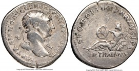 Trajan (AD 98-117). AR denarius (19mm, 7h). NGC Choice Fine. Rome, AD 112-113. IMP TRAIANO AVG GER DAC P M TR P COS VI P P, laureate head of Trajan ri...